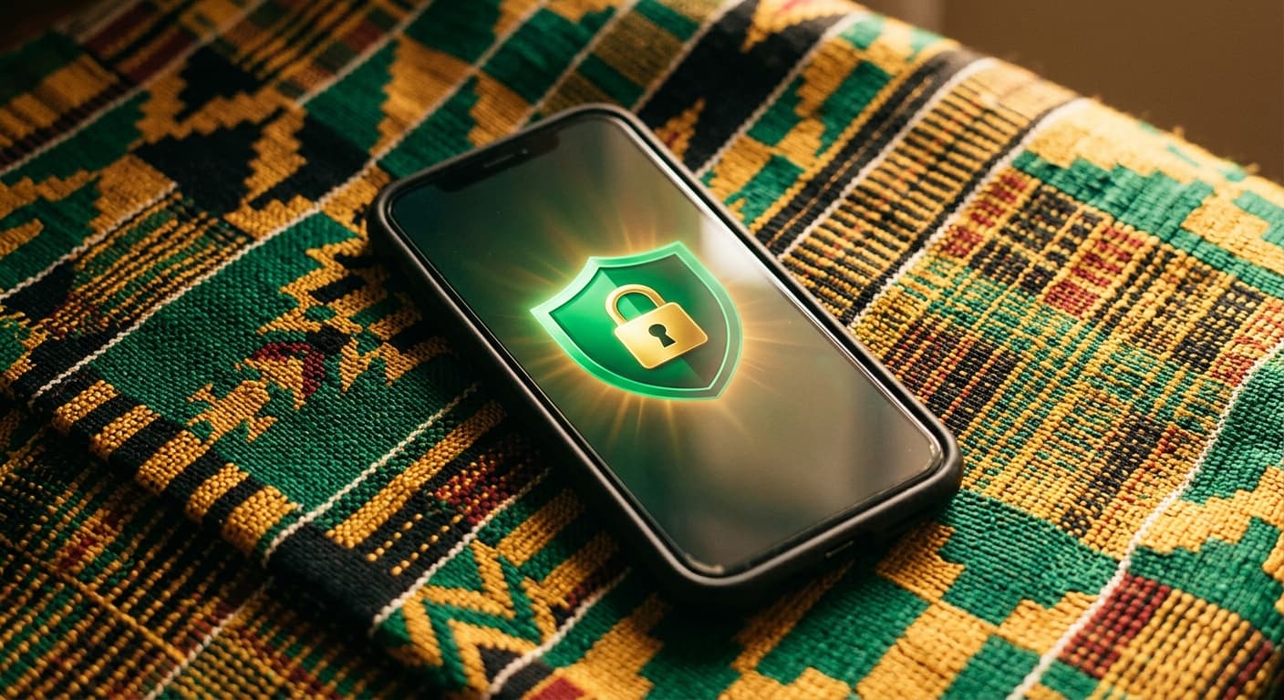 Téléphone protégé sur tissu kente